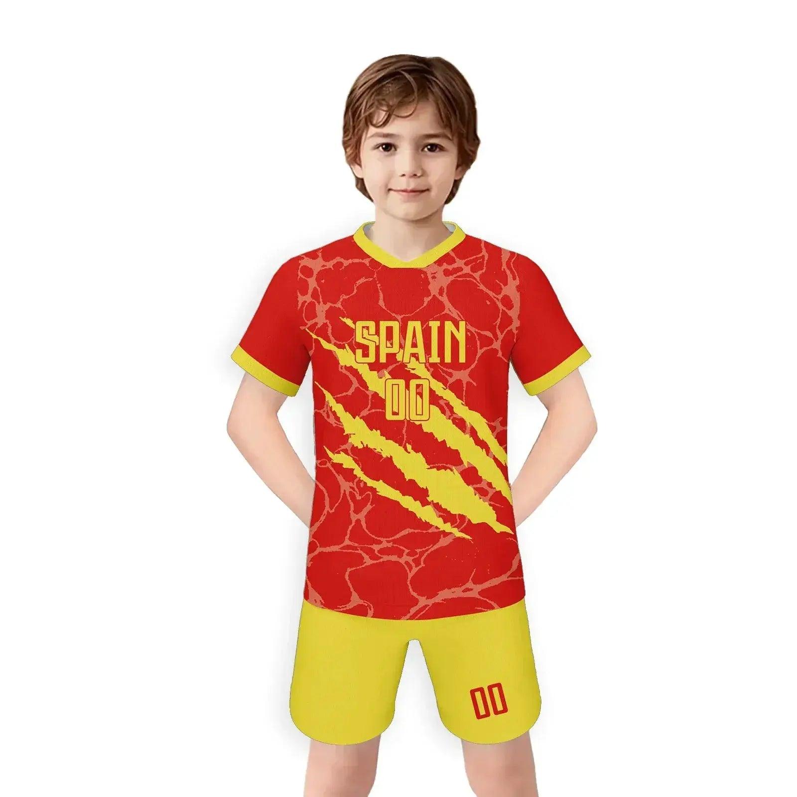  Custom Spain Soccer Jersey Set With Name And Number For Youth Ages 3 Through 14 Includes Jersey And Shorts Knit Fabric -  ToylandEU™