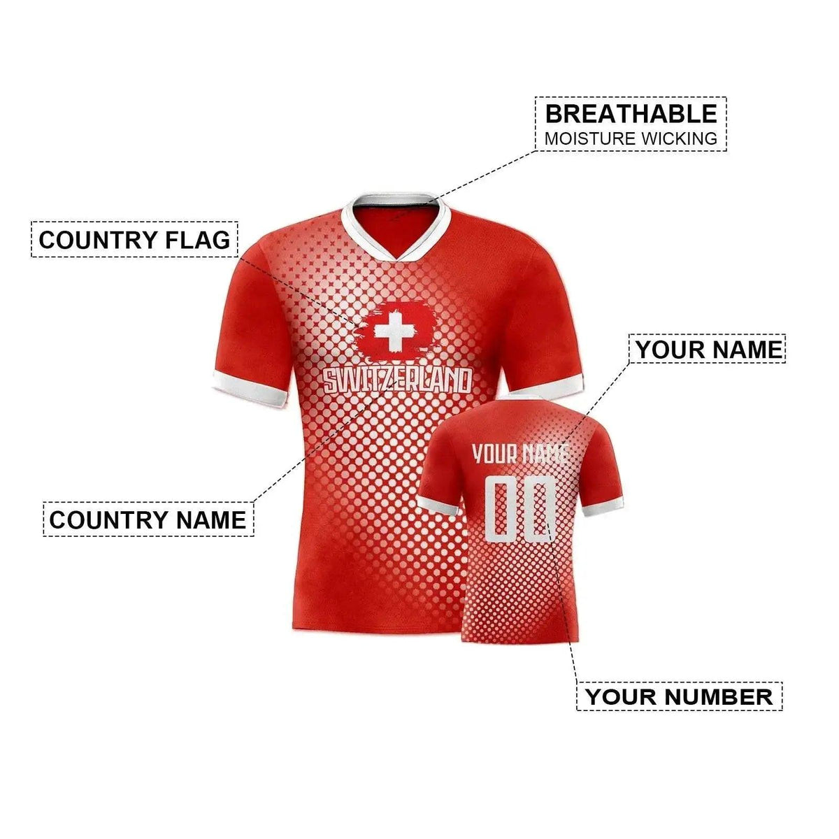  Personalized Switzerland Soccer Jersey - Custom Name & Number Training Uniform for Youth, Adults, and Fans -  ToylandEU™