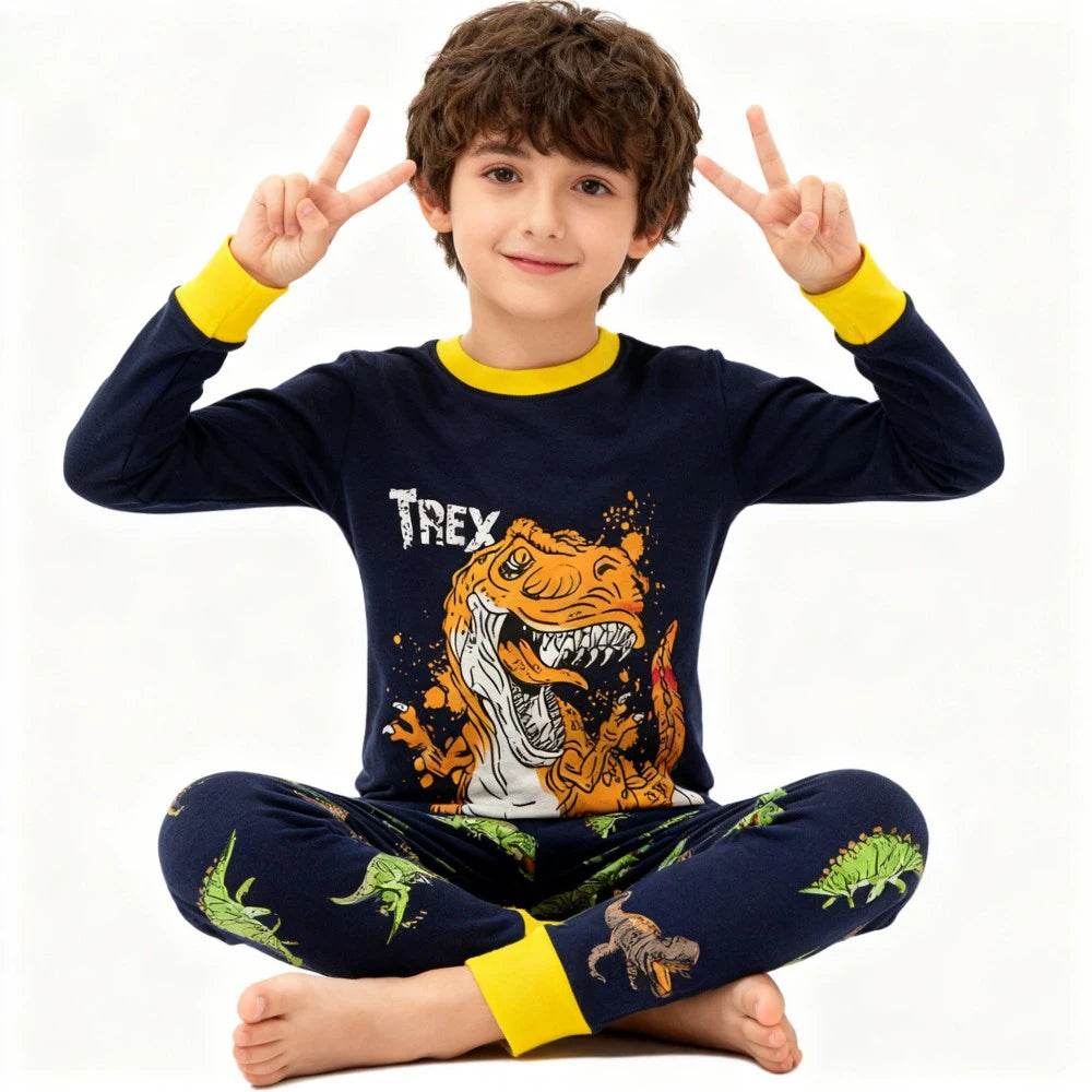 Soft 100 Percent Cotton Kids Pajama Set With Animal Embroidery For Boys And Girls - ToylandEU