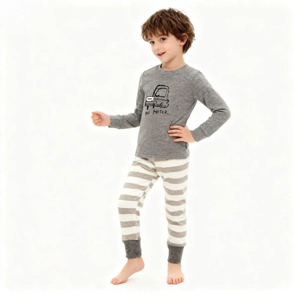 Soft 100 Percent Cotton Kids Pajama Set With Animal Embroidery For Boys And Girls - ToylandEU