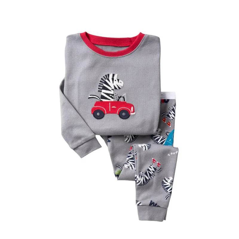Soft 100 Percent Cotton Kids Pajama Set With Animal Embroidery For Boys And Girls - ToylandEU