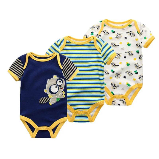 Soft Baby Bodysuits 100 Percent Cotton Cartoon Prints 3 Pack Unisex Short Sleeve Onesies For Newborns - ToylandEU