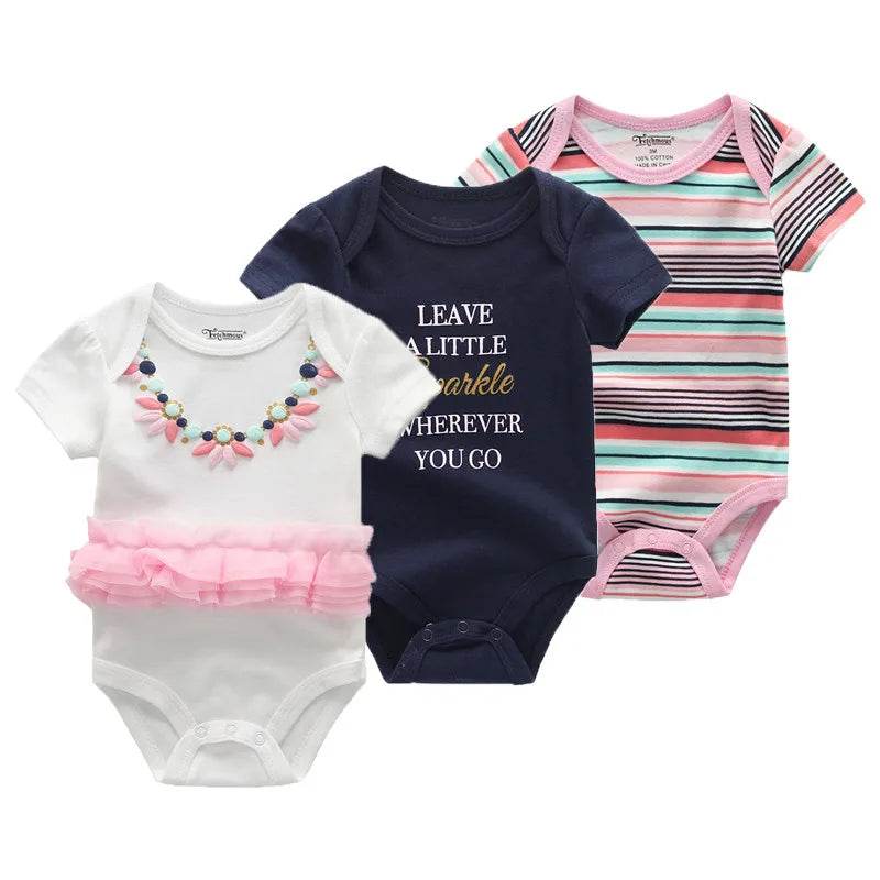 Soft Baby Bodysuits 100 Percent Cotton Cartoon Prints 3 Pack Unisex Short Sleeve Onesies For Newborns - ToylandEU