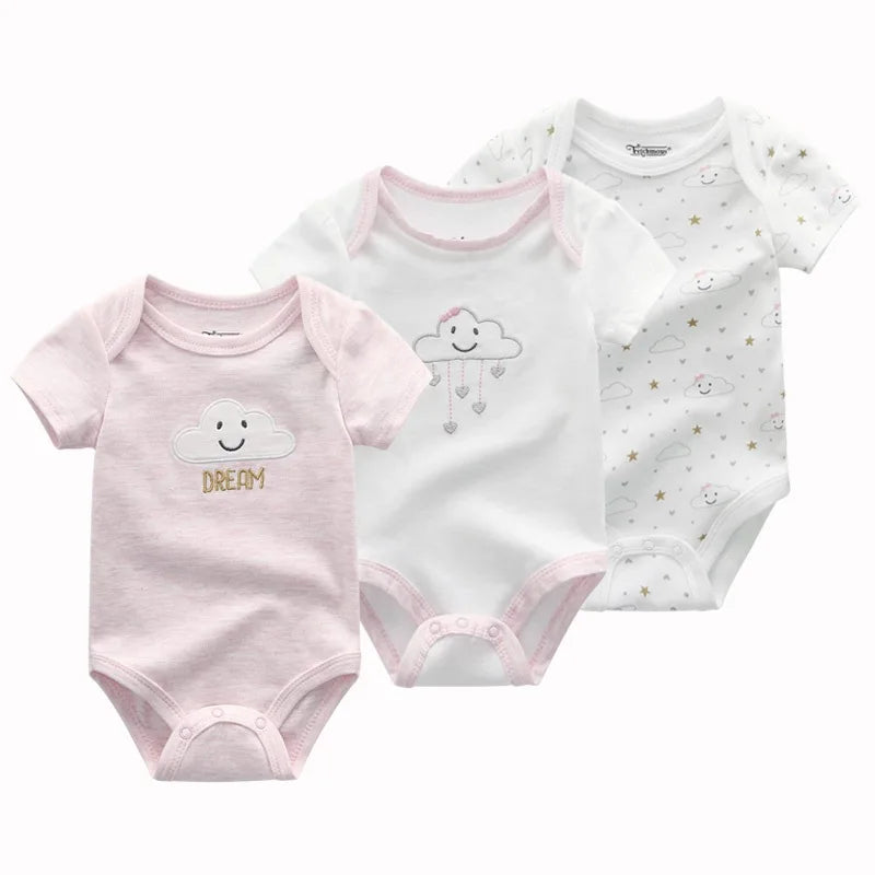 Soft Baby Bodysuits 100 Percent Cotton Cartoon Prints 3 Pack Unisex Short Sleeve Onesies For Newborns - ToylandEU