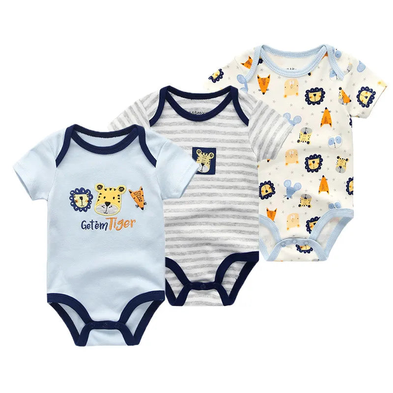Soft Baby Bodysuits 100 Percent Cotton Cartoon Prints 3 Pack Unisex Short Sleeve Onesies For Newborns - ToylandEU