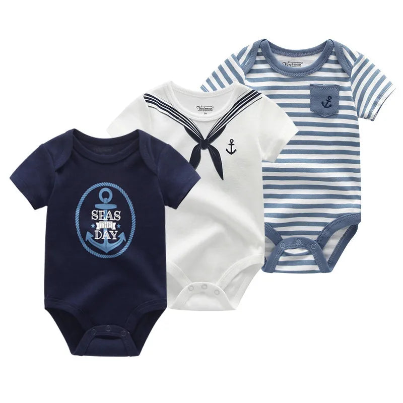 Soft Baby Bodysuits 100 Percent Cotton Cartoon Prints 3 Pack Unisex Short Sleeve Onesies For Newborns - ToylandEU