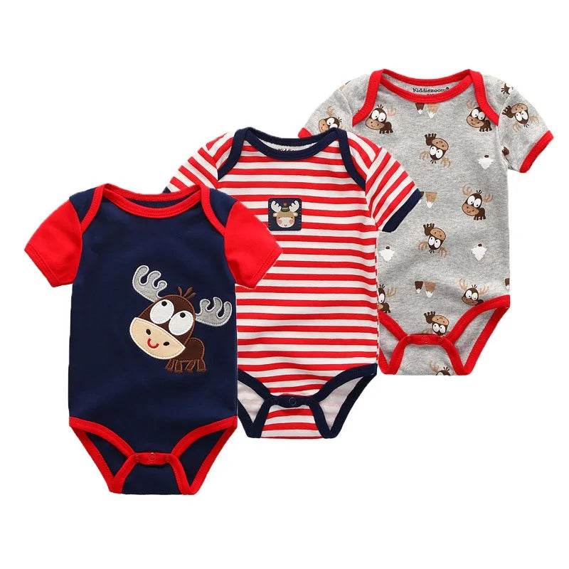 Soft Baby Bodysuits 100 Percent Cotton Cartoon Prints 3 Pack Unisex Short Sleeve Onesies For Newborns - ToylandEU