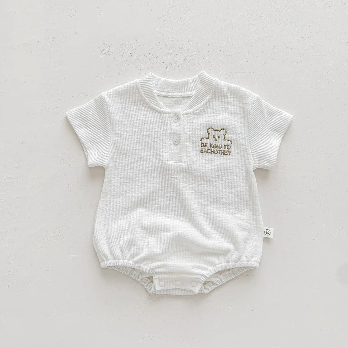 Soft Baby Bodysuits Summer Short Sleeve Cartoon Bear Letter Print Crawling One Piece For Infants 0 To 12 Months - ToylandEU