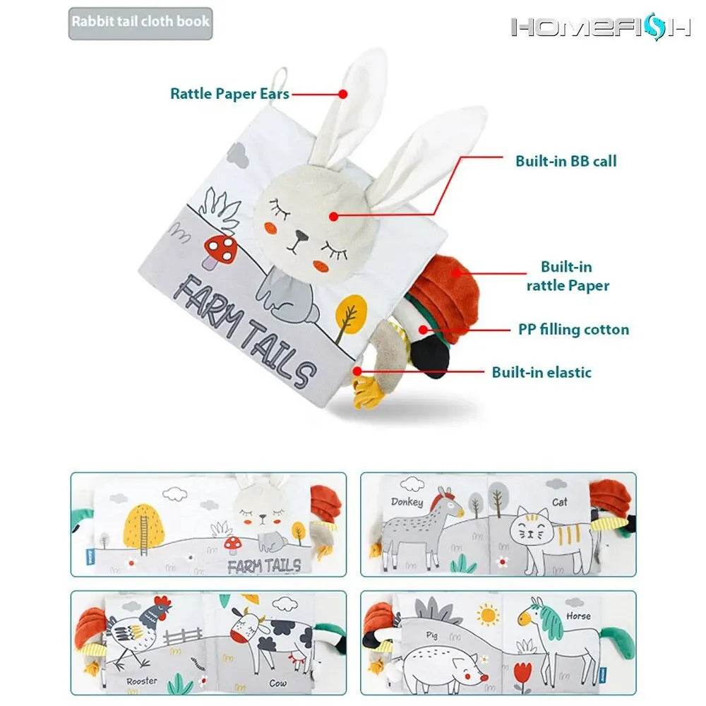 Soft Baby Books 3D Touch Feel High Contrast Cloth Book Montessori Sensory Early Learning Stroller Toys for Infant Toddler Gifts - ToylandEU