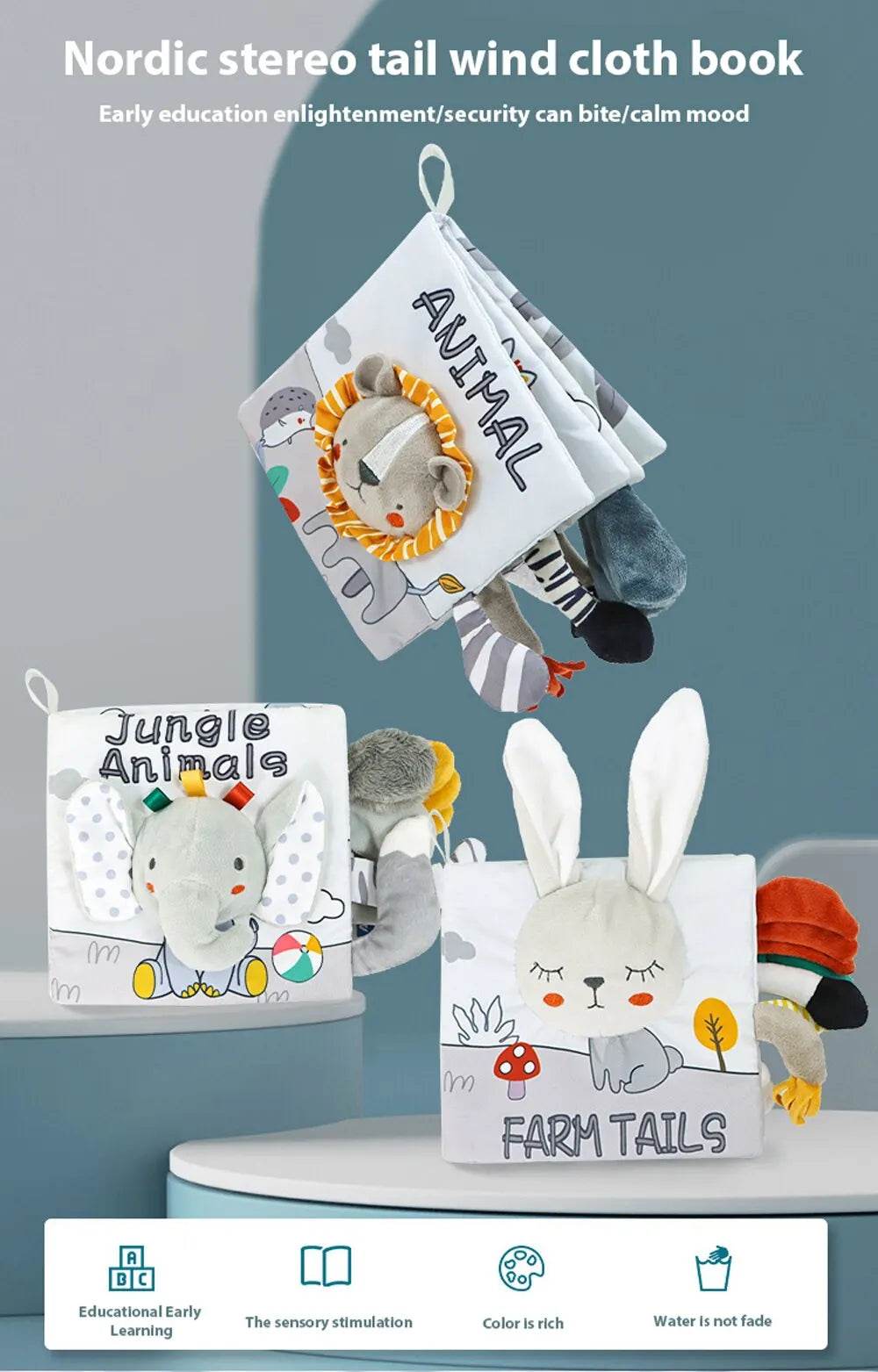 Soft Baby Books 3D Touch Feel High Contrast Cloth Book Montessori Sensory Early Learning Stroller Toys for Infant Toddler Gifts - ToylandEU