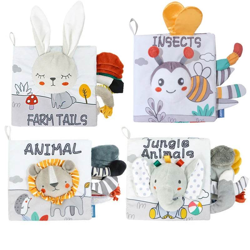 Soft Baby Books 3D Touch Feel High Contrast Cloth Book Early Learning Montessori Sensory Stroller Toys for Infant Toddler Gifts - ToylandEU