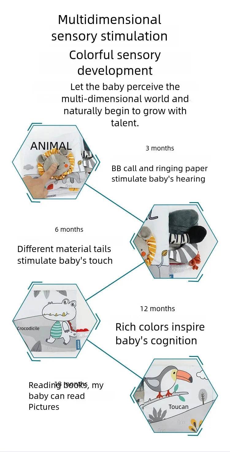 Soft Baby Books 3D Touch Feel High Contrast Cloth Book Early Learning Montessori Sensory Stroller Toys for Infant Toddler Gifts - ToylandEU