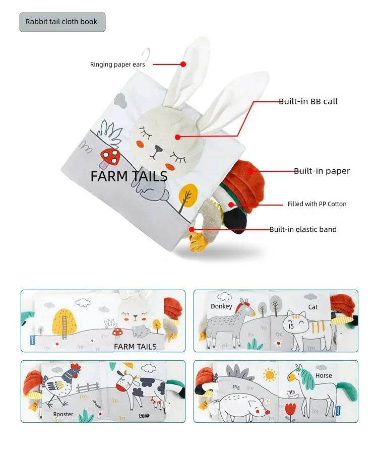 Soft Baby Books 3D Touch Feel High Contrast Cloth Book Early Learning Montessori Sensory Stroller Toys for Infant Toddler Gifts - ToylandEU