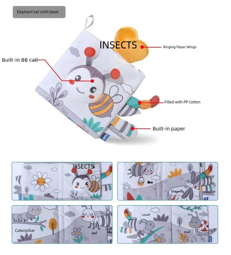 Soft Baby Books 3D Touch Feel High Contrast Cloth Book Early Learning Montessori Sensory Stroller Toys for Infant Toddler Gifts - ToylandEU