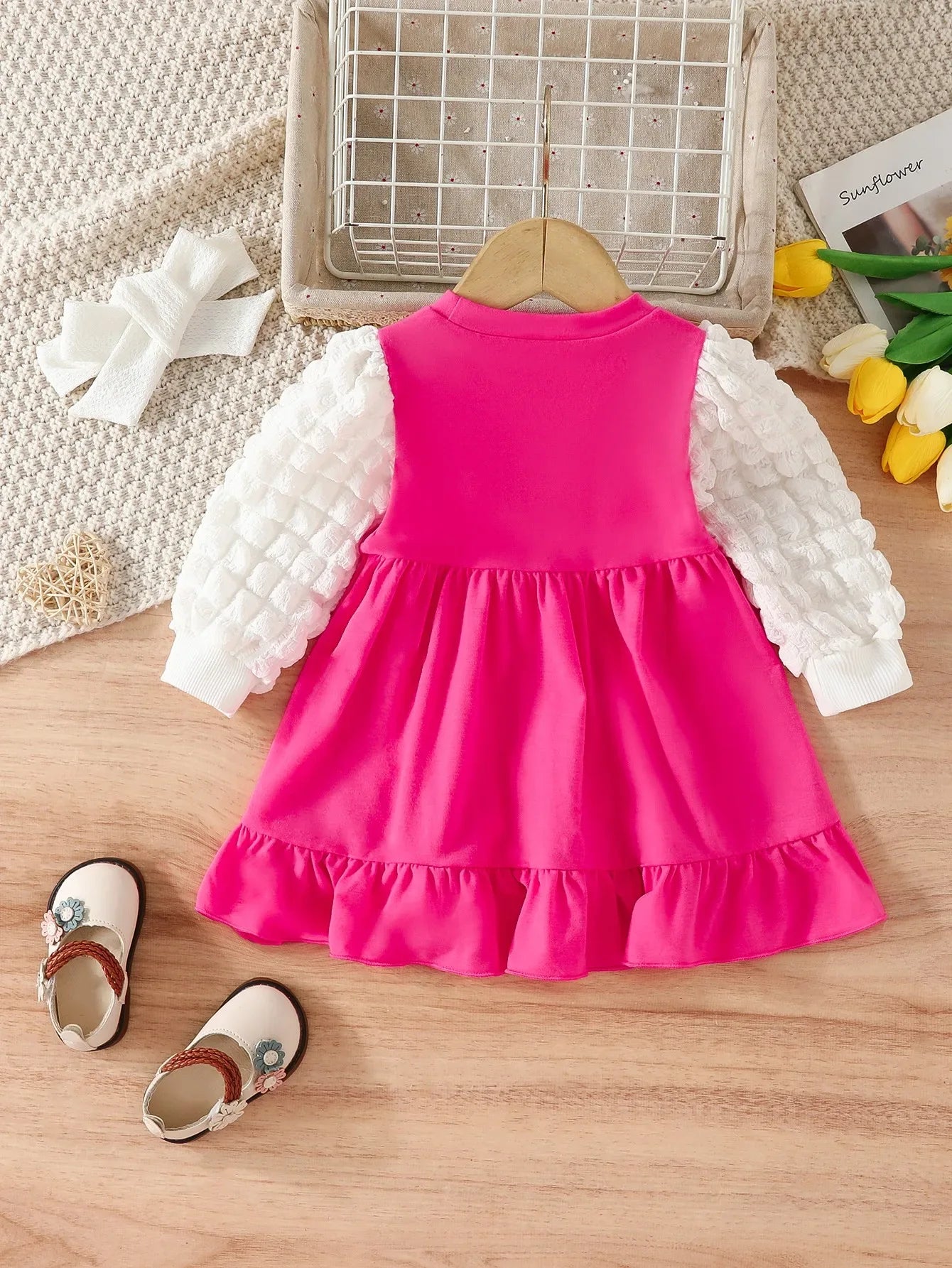 Soft Baby Dress Color Blocked Round Neck Long Sleeve For Girls 0 To 24 Months - ToylandEU