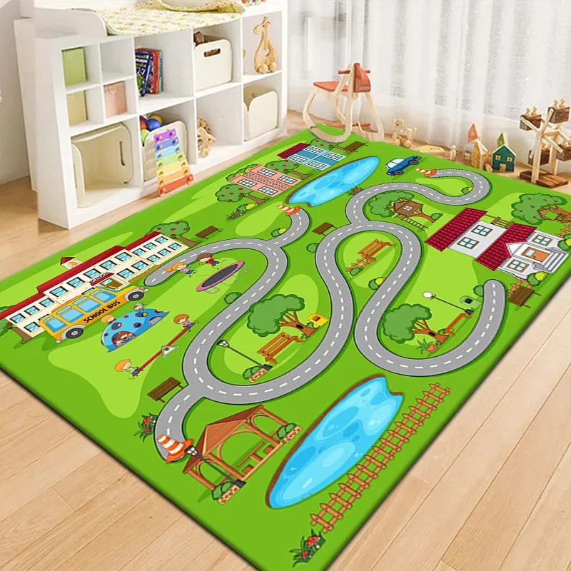Soft Baby Play Mat Cartoon Road Theme Non Slip Dirt Resistant For Toddlers - ToylandEU