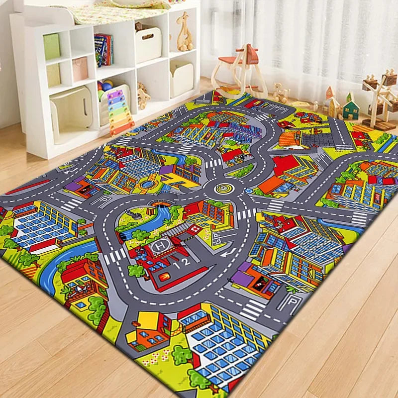 Soft Baby Play Mat Cartoon Road Theme Non Slip Dirt Resistant For Toddlers - ToylandEU