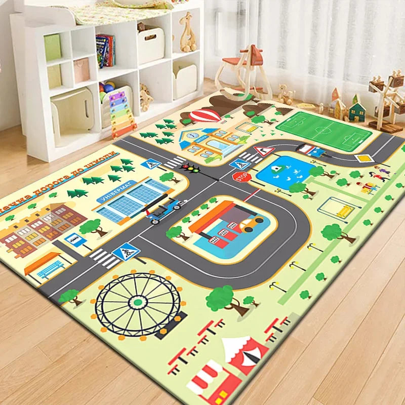 Soft Baby Play Mat Cartoon Road Theme Non Slip Dirt Resistant For Toddlers - ToylandEU