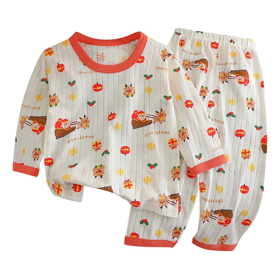 Soft Breathable Cotton Long Sleeve And Pants Pajama Set For Boys And Girls Cartoon Bear Unisex Summer Sleepwear - ToylandEU