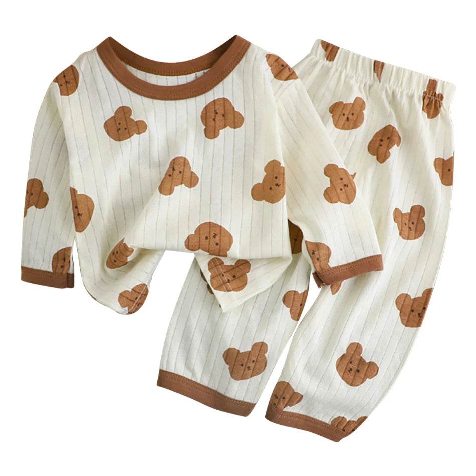 Soft Breathable Cotton Long Sleeve And Pants Pajama Set For Boys And Girls Cartoon Bear Unisex Summer Sleepwear - ToylandEU