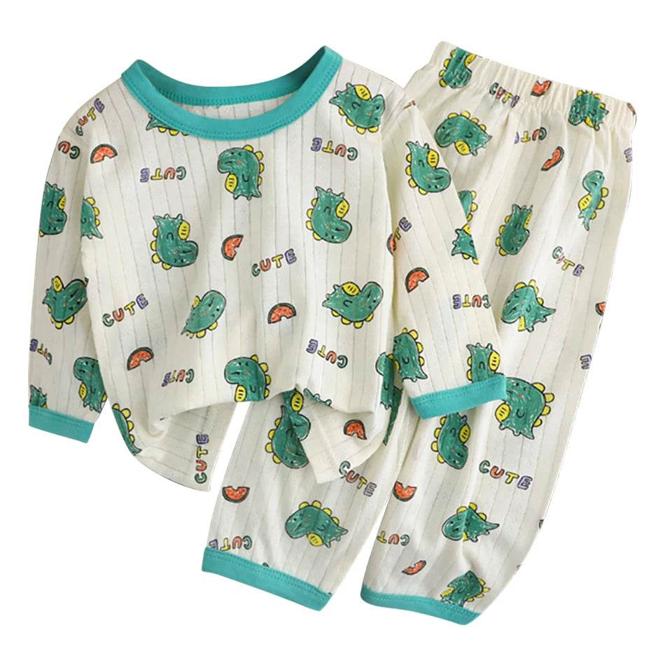 Soft Breathable Cotton Long Sleeve And Pants Pajama Set For Boys And Girls Cartoon Bear Unisex Summer Sleepwear - ToylandEU