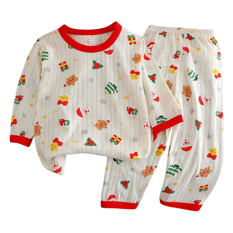 Soft Breathable Cotton Long Sleeve And Pants Pajama Set For Boys And Girls Cartoon Bear Unisex Summer Sleepwear - ToylandEU