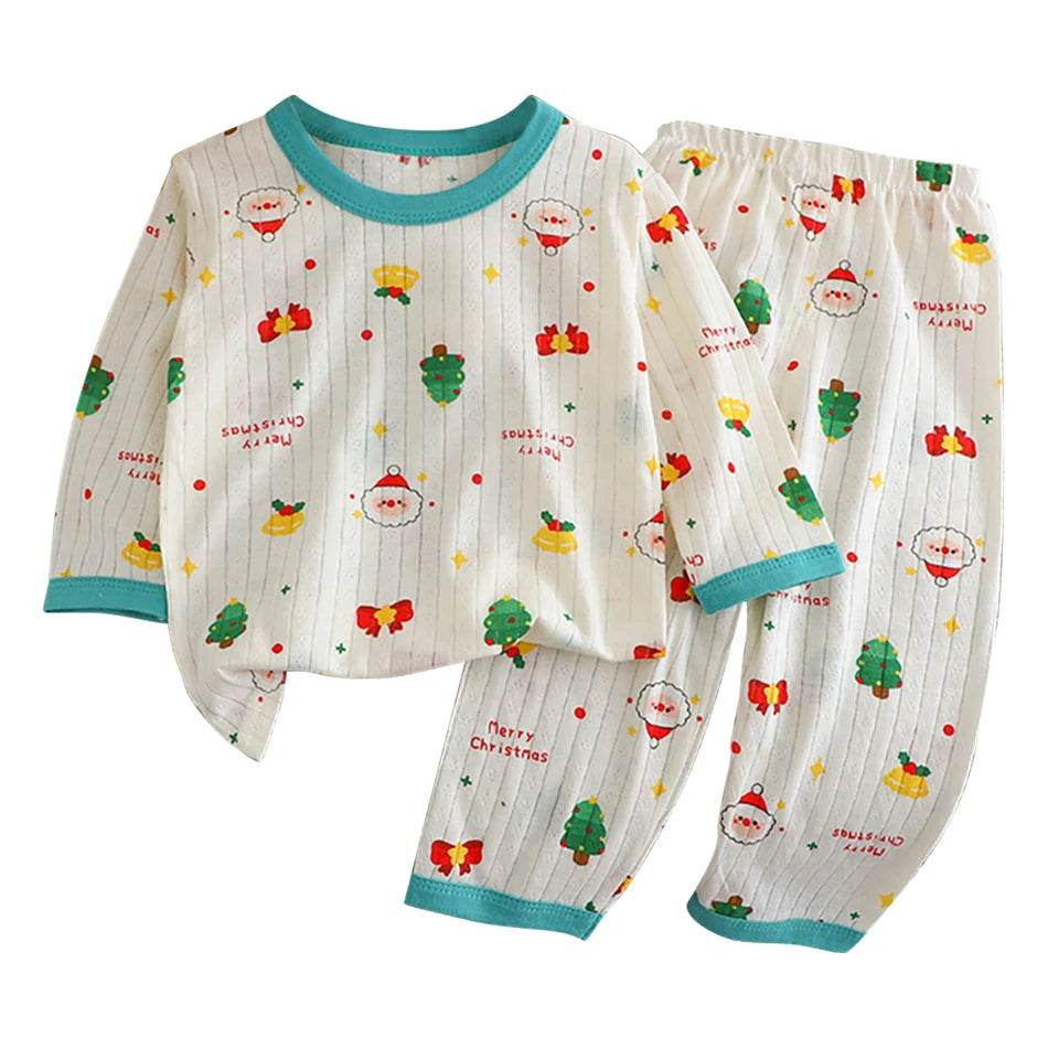 Soft Breathable Cotton Long Sleeve And Pants Pajama Set For Boys And Girls Cartoon Bear Unisex Summer Sleepwear - ToylandEU