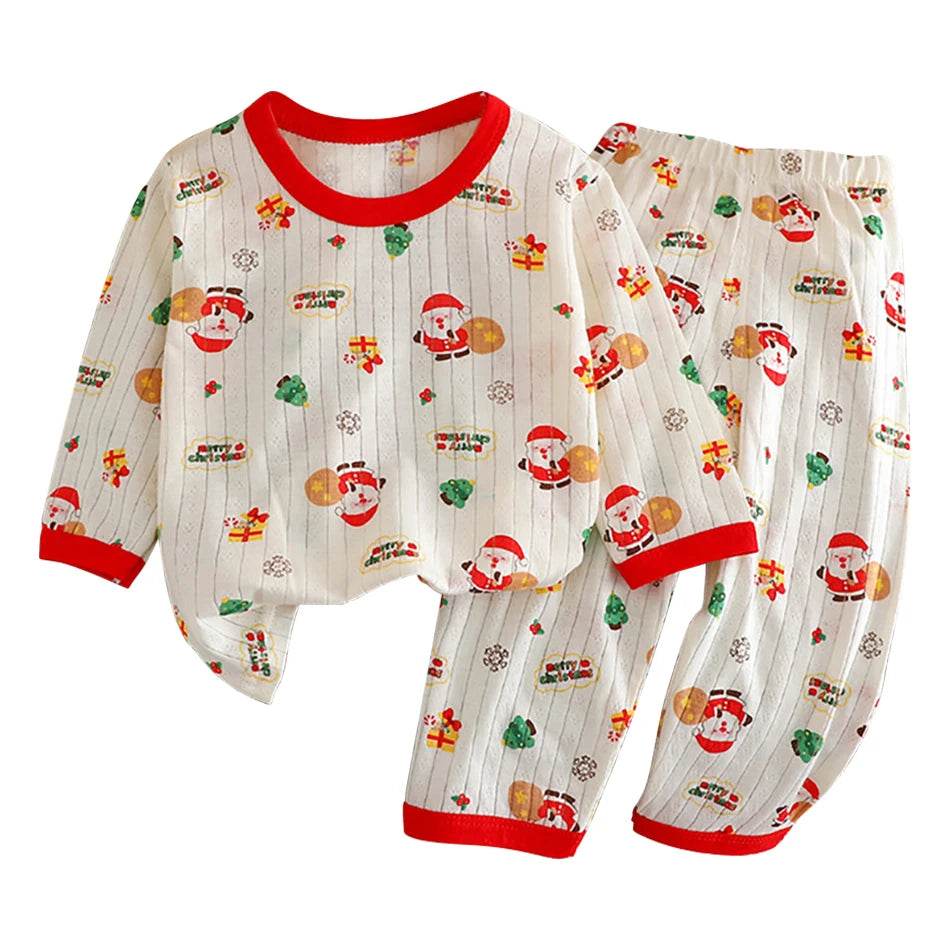 Soft Breathable Cotton Long Sleeve And Pants Pajama Set For Boys And Girls Cartoon Bear Unisex Summer Sleepwear - ToylandEU