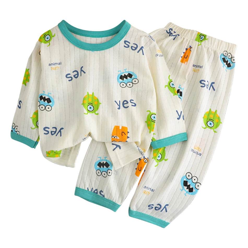 Soft Breathable Cotton Long Sleeve And Pants Pajama Set For Boys And Girls Cartoon Bear Unisex Summer Sleepwear - ToylandEU