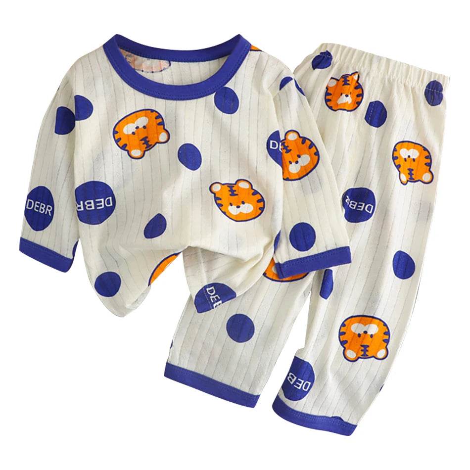 Soft Breathable Cotton Long Sleeve And Pants Pajama Set For Boys And Girls Cartoon Bear Unisex Summer Sleepwear - ToylandEU