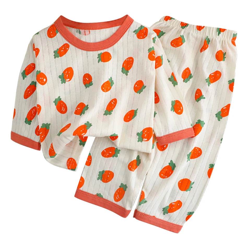 Soft Breathable Cotton Long Sleeve And Pants Pajama Set For Boys And Girls Cartoon Bear Unisex Summer Sleepwear - ToylandEU