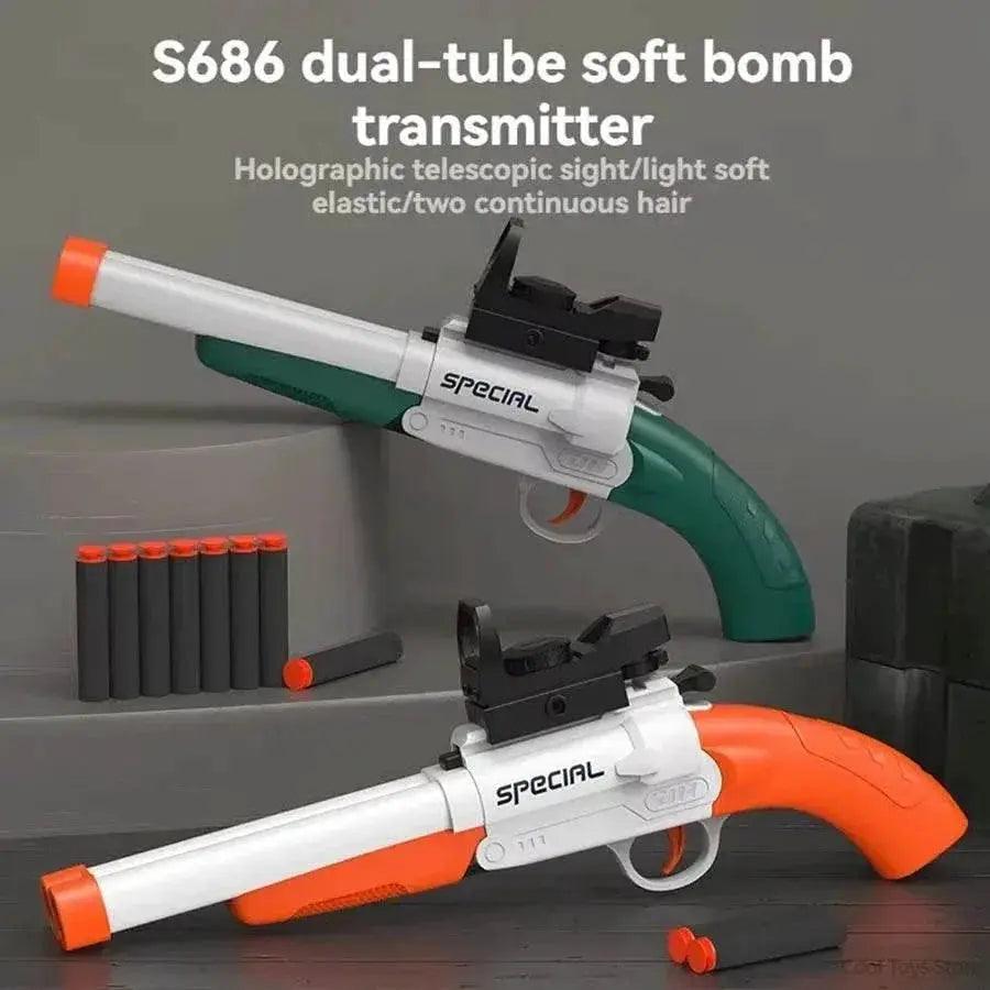  Double Barreled S686 Manual Soft Bullet Toy Gun Foam Dart Blaster Plastic Safe Shooting Model for Kids and Boys Games -  ToylandEU™