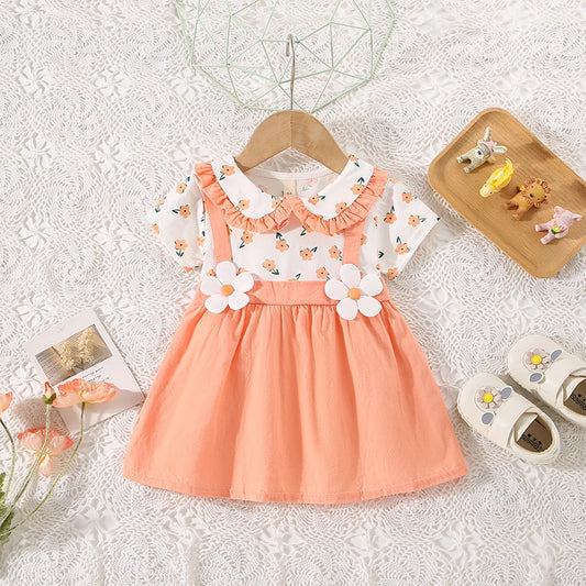 Soft Cotton Baby Girl Dresses Floral Doll Collar Short Sleeves For Baby Girls - ToylandEU