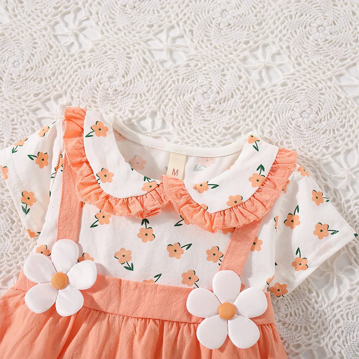 Soft Cotton Baby Girl Dresses Floral Doll Collar Short Sleeves For Baby Girls - ToylandEU