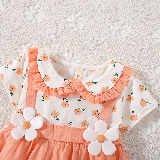 Soft Cotton Baby Girl Dresses Floral Doll Collar Short Sleeves For Baby Girls - ToylandEU