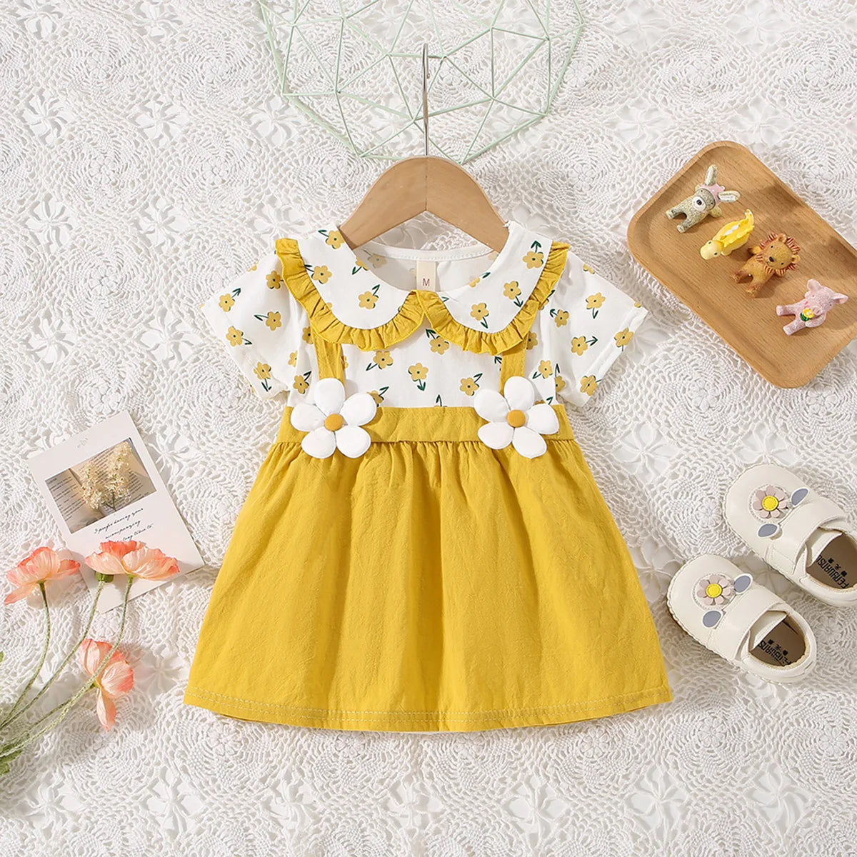 Soft Cotton Baby Girl Dresses Floral Doll Collar Short Sleeves For Baby Girls - ToylandEU