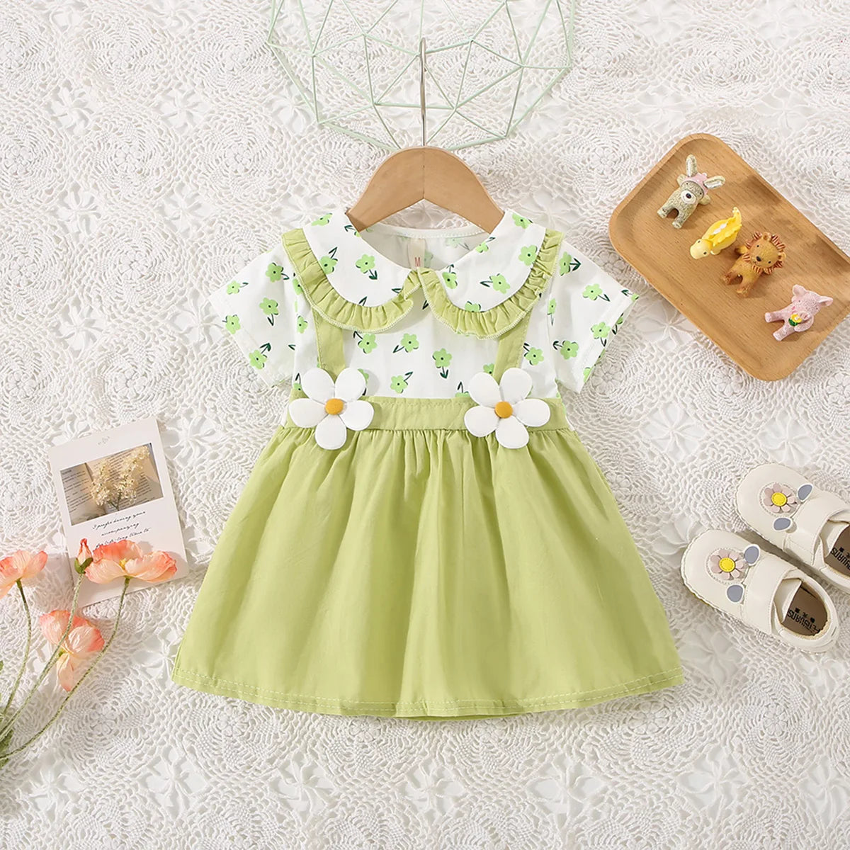 Soft Cotton Baby Girl Dresses Floral Doll Collar Short Sleeves For Baby Girls - ToylandEU