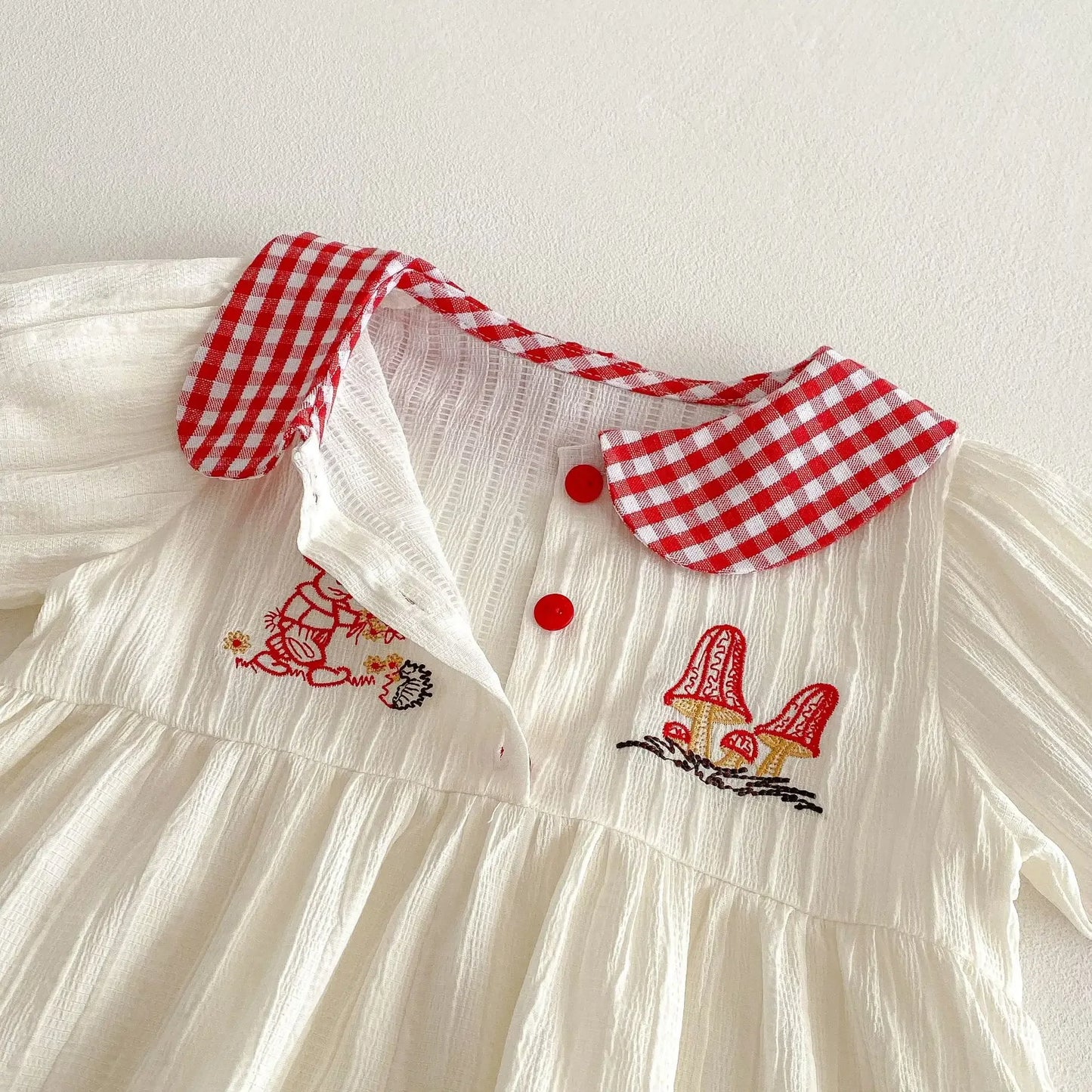 Soft Cotton Blend Dress Checkered Pattern With Bunny Embroidery And Peter Pan Collar For Baby Girls - ToylandEU