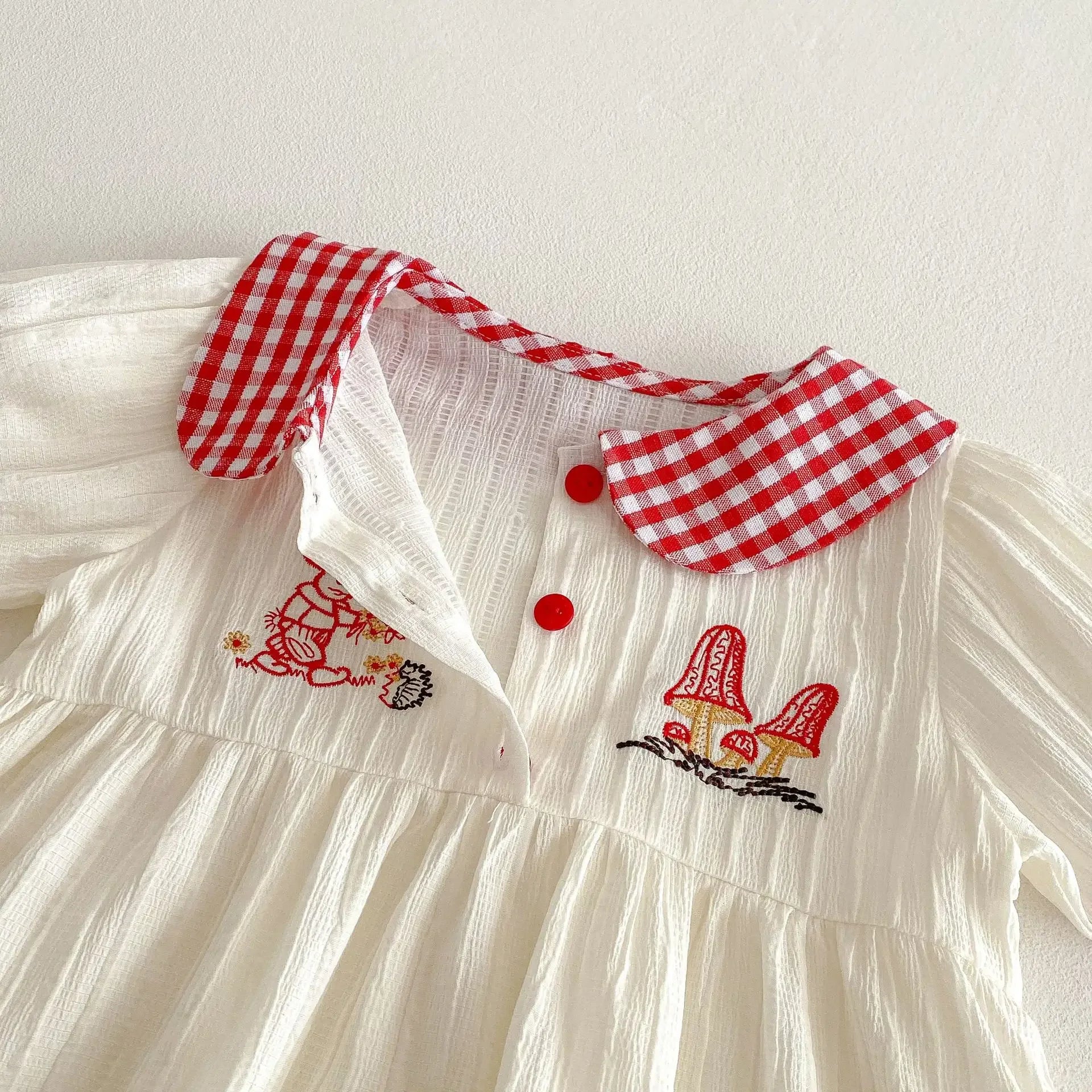 Soft Cotton Blend Dress Checkered Pattern With Bunny Embroidery And Peter Pan Collar For Baby Girls - ToylandEU