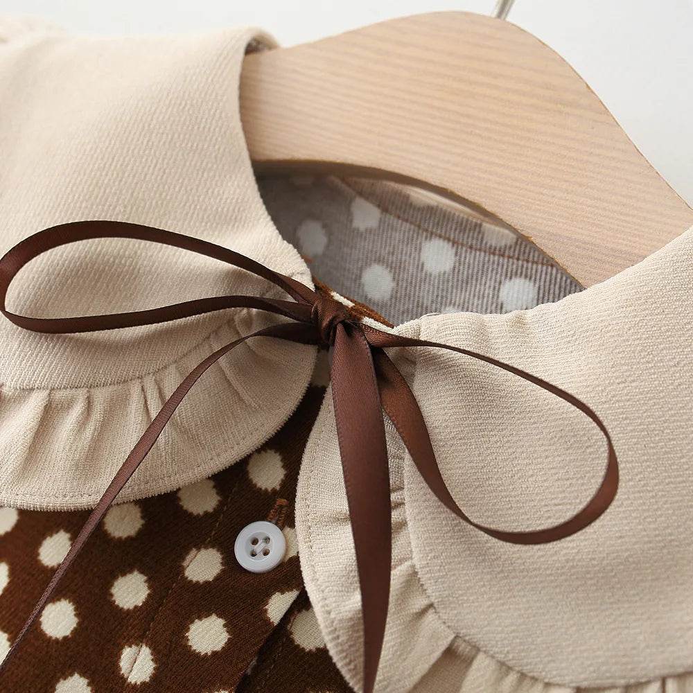 Soft Cotton Dress With Ribbon Bow Dots For Baby Girls - ToylandEU