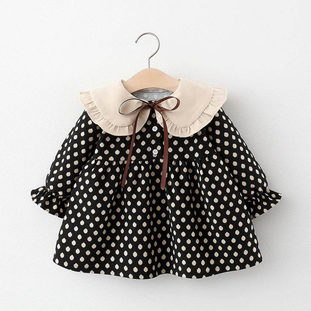 Soft Cotton Dress With Ribbon Bow Dots For Baby Girls - ToylandEU