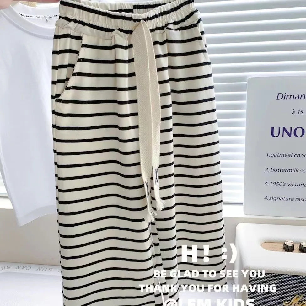 Soft Cotton Girls Clothing Set New Summer Short Sleeve Tee And Stripe Pants Two Piece For Girls Ages Four To Six - ToylandEU