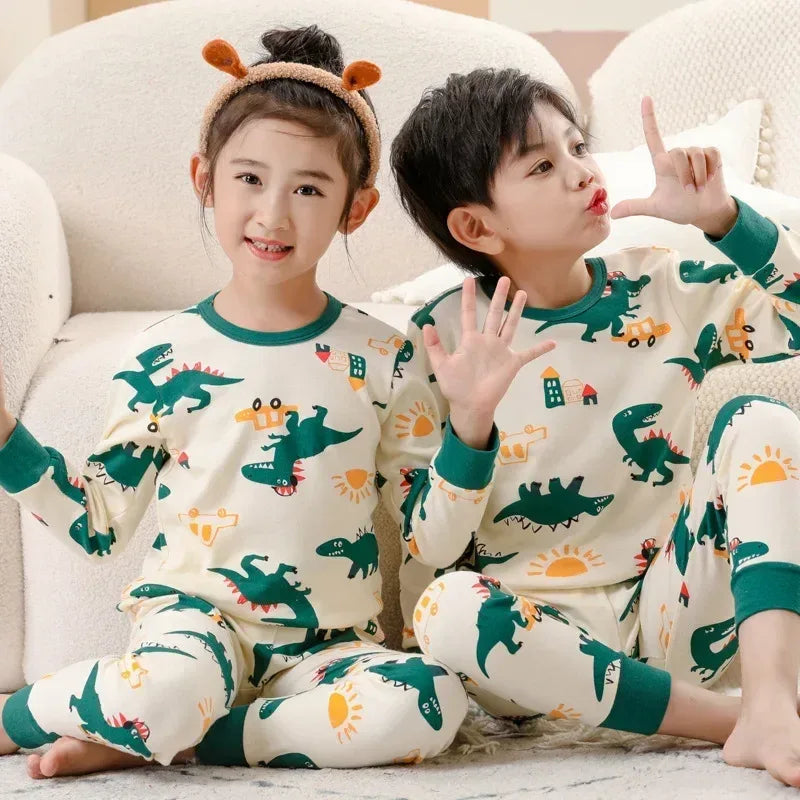 Soft Cotton Kids Pajamas Dinosaur Print Two Piece Pajama Set For Unisex Children - ToylandEU