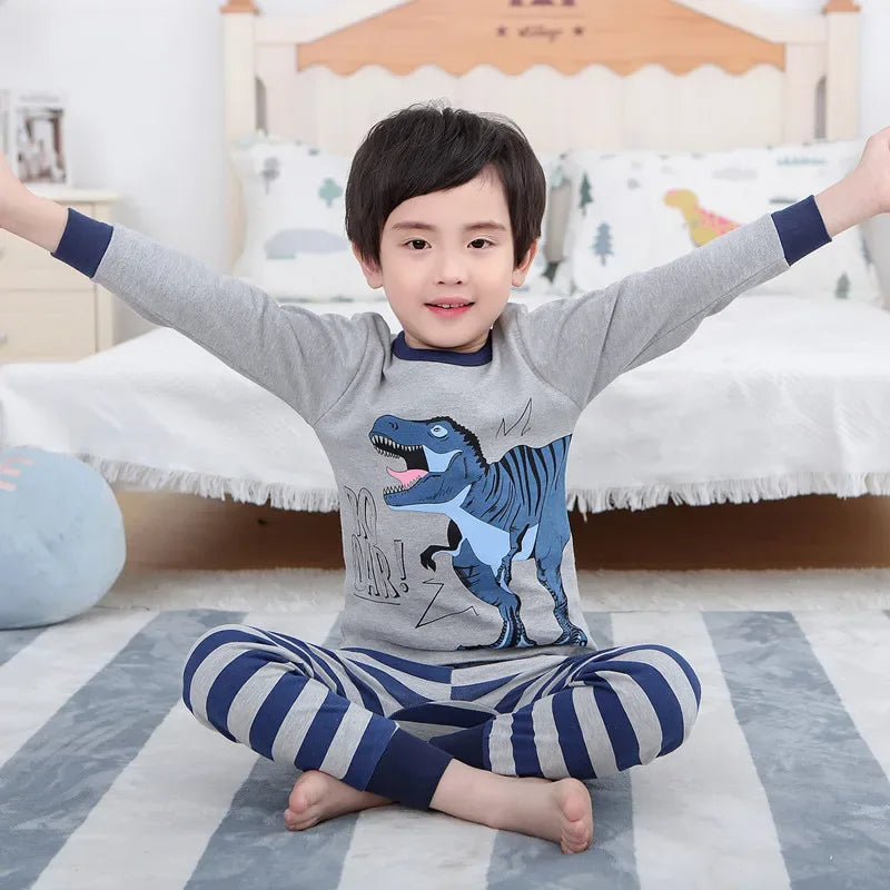 Soft Cotton Kids Pajamas Dinosaur Print Two Piece Pajama Set For Unisex Children - ToylandEU