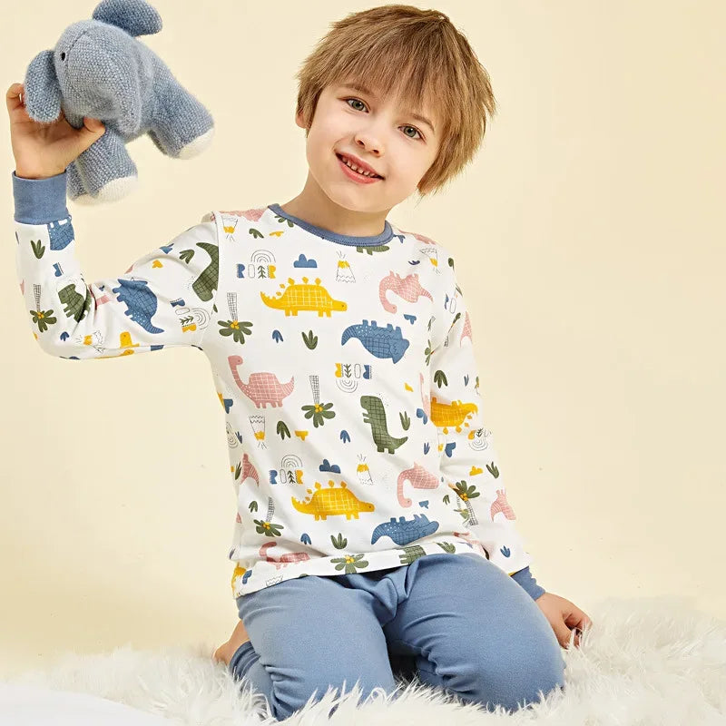 Soft Cotton Kids Pajamas Dinosaur Print Two Piece Pajama Set For Unisex Children - ToylandEU