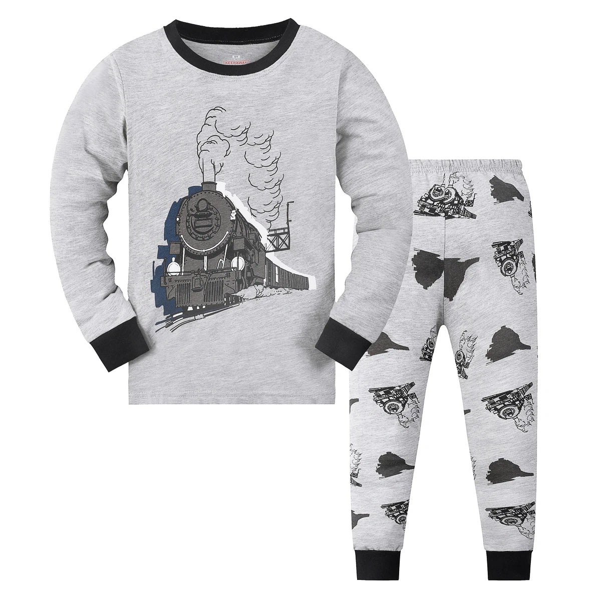 Soft Cotton Polyester Pajama Set Train Cartoon Print Long Sleeve And Long Pants For Boys Aged 2 To 9 - ToylandEU