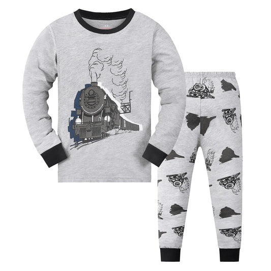 Soft Cotton Polyester Pajama Set Train Cartoon Print Long Sleeve And Long Pants For Boys Aged 2 To 9 - ToylandEU