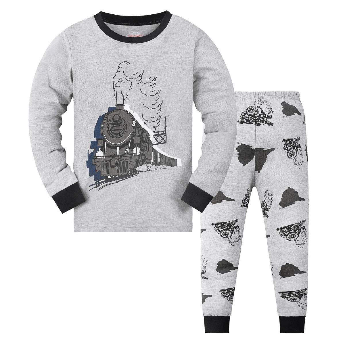 Soft Cotton Polyester Pajama Set Train Cartoon Print Long Sleeve And Long Pants For Boys Aged 2 To 9 - ToylandEU