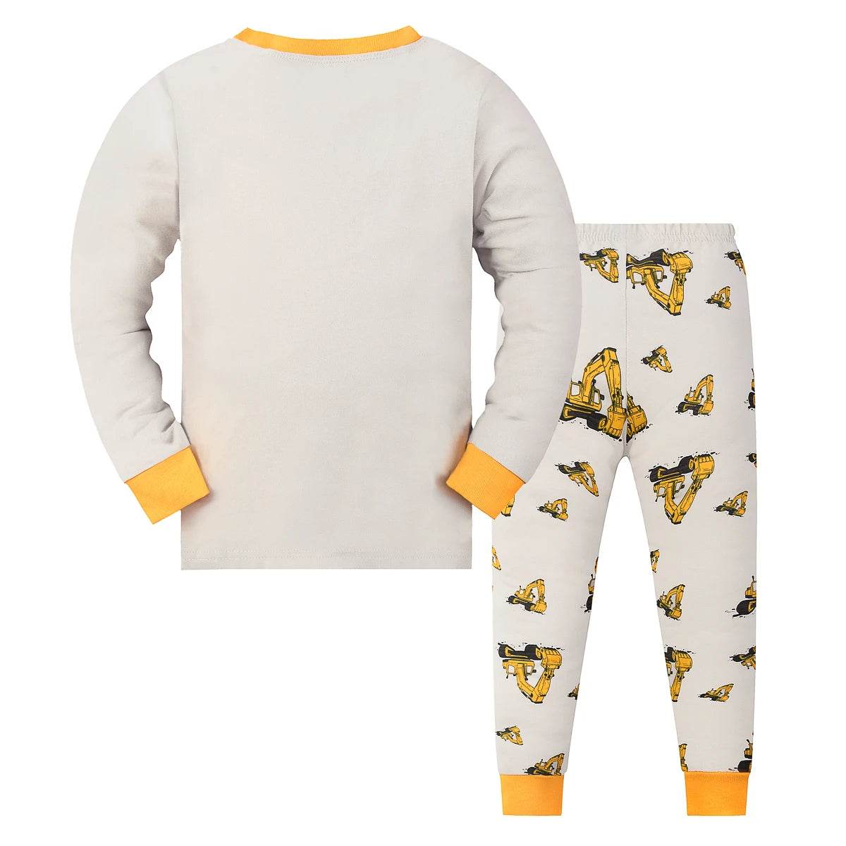 Soft Cotton Polyester Pajama Set With Long Sleeve And Long Pants Cartoon Excavator Print For Boys Ages 2 To 9 - ToylandEU