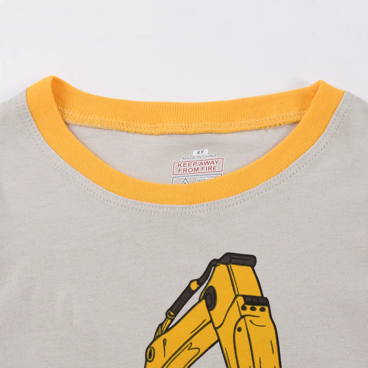 Soft Cotton Polyester Pajama Set With Long Sleeve And Long Pants Cartoon Excavator Print For Boys Ages 2 To 9 - ToylandEU